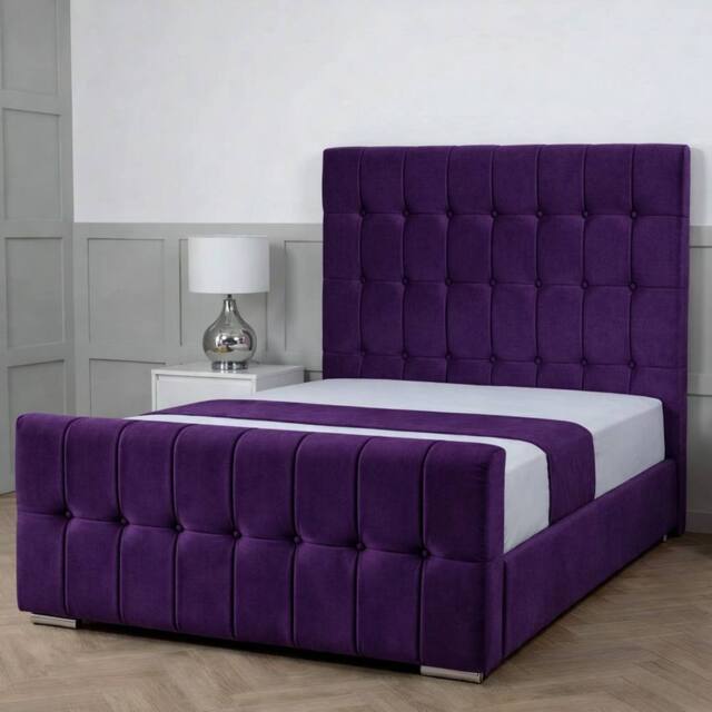 Living Comfort Bedz Belmont Plush Velvet Upholstered Bed Slatted Base - 48 Inch Headboard in Purple - Size: Super King - image 1