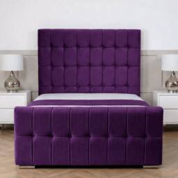 Living Comfort Bedz Belmont Plush Velvet Upholstered Bed Slatted Base - 48 Inch Headboard in Purple - Size: Super King - thumbnail 2