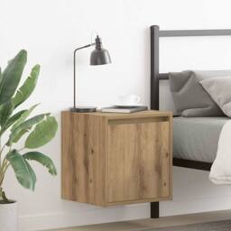Berkfield Home Wall-Mounted Bedside Cabinet Artisan Oak 38x34x40 cm in Brown - Size: 38 x 34 x 40 cm - thumbnail 2