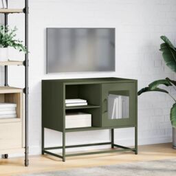 Berkfield Home TV Cabinet Olive Green 68x39x60.5 cm Steel - thumbnail 4