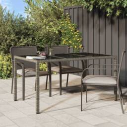 Berkfield Home Garden Table 150x90x75 cm Tempered Glass & Poly Rattan Grey - Size: 150 x 90 x 75 cm - thumbnail 2