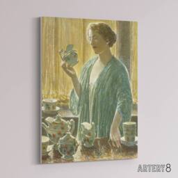 "Artery8 Strawberry Tea Set Domestic Scene Hassam Canvas Wall Art Print - Size: W12"" x H16""" - thumbnail 2
