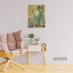 "Artery8 Strawberry Tea Set Domestic Scene Hassam Canvas Wall Art Print - Size: W12"" x H16""" - thumbnail 3