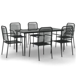 Berkfield Home 7 Piece Garden Dining Set Black Cotton Rope & Steel - thumbnail 2