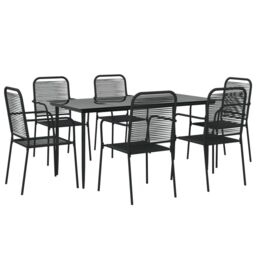 Berkfield Home 7 Piece Garden Dining Set Black Cotton Rope & Steel - thumbnail 3