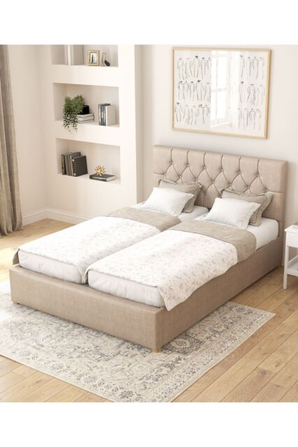 Aspire Olivier Electric Adjustable Bed Upholstered in Eire Linen Fabric with Pocket Sprung Mattress UK Made in Natural - Size: King - image 1