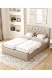 Aspire Olivier Electric Adjustable Bed Upholstered in Eire Linen Fabric with Pocket Sprung Mattress UK Made in Natural - Size: King