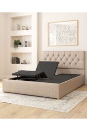 Aspire Olivier Electric Adjustable Bed Upholstered in Eire Linen Fabric with Pocket Sprung Mattress UK Made in Natural - Size: King - thumbnail 3