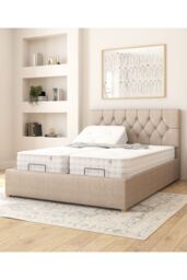 Aspire Olivier Electric Adjustable Bed Upholstered in Eire Linen Fabric with Pocket Sprung Mattress UK Made in Natural - Size: King - thumbnail 2