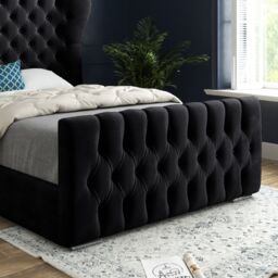 KDMD Parma Wide Curved Winged Upholstered Soft Velvet Black Bed Frame - Size: Single - thumbnail 3