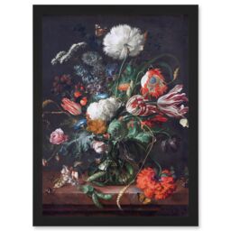 Artery8 Jan Davidsz De Heem Vase Of Flowers Floral Artwork Framed Wall Art Print A4 in Black - thumbnail 1