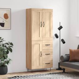 Berkfield Home Highboard Sonoma Oak 69.5x34x180 cm Engineered Wood in Light Brown - thumbnail 2