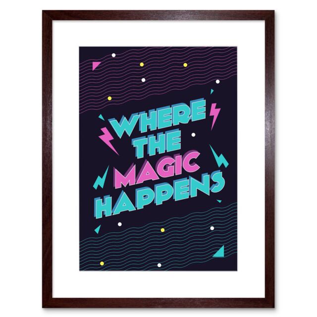 "Artery8 Wall Art Print Disco Kitchen Magic Happens Art Framed 9x7 inch in Brown - Size: W7"" x H9""" - image 1