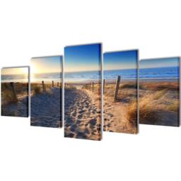 Berkfield Home Canvas Wall Print Set Sand Beach 200 x 100 cm - thumbnail 2
