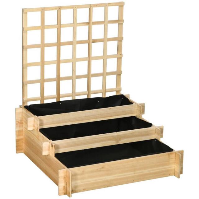 NESTLUNE 3 Tier Wooden Garden Planters with Trellis in Natural - Size: 1.25kg - image 1