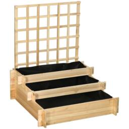 NESTLUNE 3 Tier Wooden Garden Planters with Trellis in Natural - Size: 1.25kg