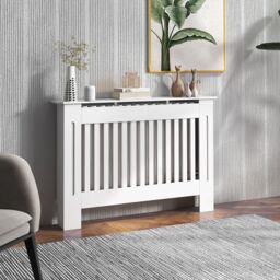 HOMCOM Radiator Cover Painted Slatted MDF Cabinet Lined Grill S/M/L in White - thumbnail 1