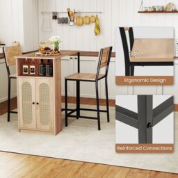 Gymax 3 Piece Bar Table Set Dining Table & 2 Bar Stools Set With Cabinet in Light Khaki - thumbnail 8