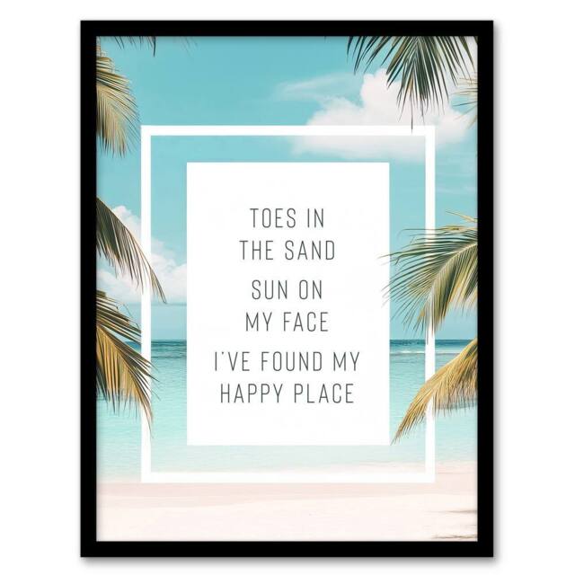 Artery8 Toes In Sand Sun On Face Beach Found Happy Place Framed Wall Art Print - Size: A4 - image 1