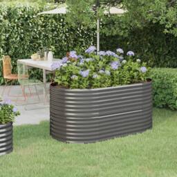 Berkfield Home Garden Raised Bed Powder-coated Steel 152x80x68 cm Grey - Size: 152 x 80 x 68 cm - thumbnail 2