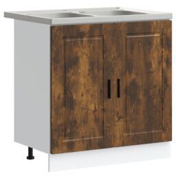 "Berkfield Home Sink Base Cabinet¬†""Porto"" with Sink Smoked Oak 80x46x84, 5 cm¬†Engineered Wood in Brown" - thumbnail 2