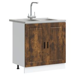"Berkfield Home Sink Base Cabinet¬†""Porto"" with Sink Smoked Oak 80x46x84, 5 cm¬†Engineered Wood in Brown" - thumbnail 3