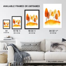 "Artery8 Abstract Autumn Trees Orange Watercolour Painting Framed Wall Art in Mustard - Size: W12"" x H16""" - thumbnail 3