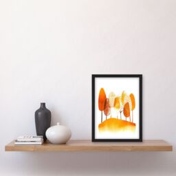 "Artery8 Abstract Autumn Trees Orange Watercolour Painting Framed Wall Art in Mustard - Size: W12"" x H16""" - thumbnail 4