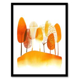 "Artery8 Abstract Autumn Trees Orange Watercolour Painting Framed Wall Art in Mustard - Size: W12"" x H16""" - thumbnail 1