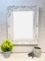 Downton Interiors Antique White Wood Frame Wall Mirror with Bevelled Glass 53cm x 43cm - Size: Small - thumbnail 1