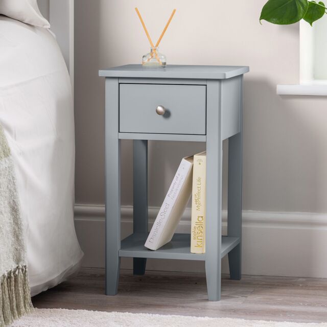 Christow Grey Bedside Table Slim Bedroom Nightstand Cabinet Unit 1 Drawer Storage Shelf - image 1