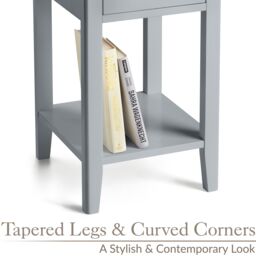 Christow Grey Bedside Table Slim Bedroom Nightstand Cabinet Unit 1 Drawer Storage Shelf - thumbnail 5