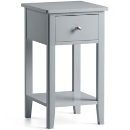 Christow Grey Bedside Table Slim Bedroom Nightstand Cabinet Unit 1 Drawer Storage Shelf - thumbnail 2