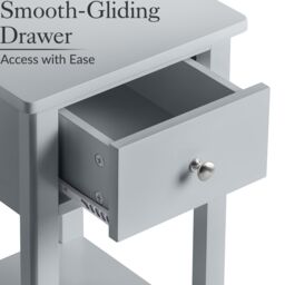 Christow Grey Bedside Table Slim Bedroom Nightstand Cabinet Unit 1 Drawer Storage Shelf - thumbnail 4