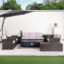 Direct Wicker Outdoor 7-Seater Corner Sofa Set with Gas Fire Pit Table, Storage box in Brown - Size: 1 Pack - thumbnail 9