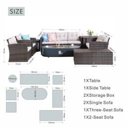 Direct Wicker Outdoor 7-Seater Corner Sofa Set with Gas Fire Pit Table, Storage box in Brown - Size: 1 Pack - thumbnail 8