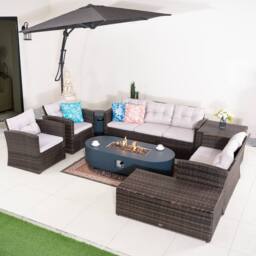 Direct Wicker Outdoor 7-Seater Corner Sofa Set with Gas Fire Pit Table, Storage box in Brown - Size: 1 Pack - thumbnail 1
