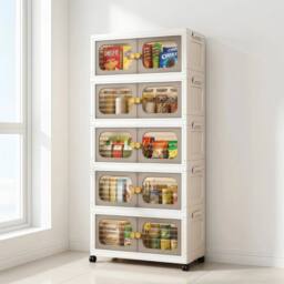Kelvenix 5 floors Stackable Foldable Plastic Storage Cabinet with Wheels in Brown - Size: 0.6m2 - thumbnail 4