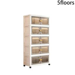 Kelvenix 5 floors Stackable Foldable Plastic Storage Cabinet with Wheels in Brown - Size: 0.6m2