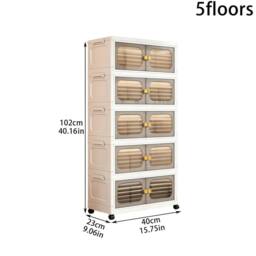 Kelvenix 5 floors Stackable Foldable Plastic Storage Cabinet with Wheels in Brown - Size: 0.6m2 - thumbnail 2