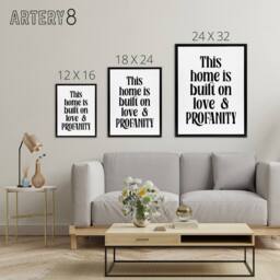 "Artery8 Home Built On Love & Profanity Cheeky Funny Framed Canvas Art Print in White - Size: W12"" x H16""" - thumbnail 4