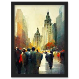 Artery8 Autumn On Wall Street New York City Painting Artwork Framed Wall Art Print A4 in Black - thumbnail 1