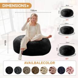 Direct Wicker Large 6-Foot Bean Bag Sofa Chair, Soft Reading Lounger for Adults in Black - Size: 1 Pack - thumbnail 2