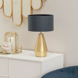ValueLights Jax Antique Brass Dimmable Touch Table Lamp with Fabric Drum Shade with LED Bulb in Charcoal - thumbnail 5