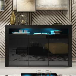 Creative Furniture Aether Sideboard 155cm - Black with Gloss Doors & LED Lights