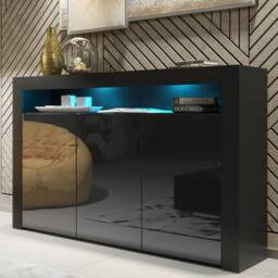 Creative Furniture Aether Sideboard 155cm - Black with Gloss Doors & LED Lights - thumbnail 5