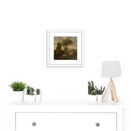 Artery8 Van Der Does Italian Landscape Shepherdess Flocks 8X8 Inch Square Wooden Framed Wall Art Print Picture with Mount in White - thumbnail 2