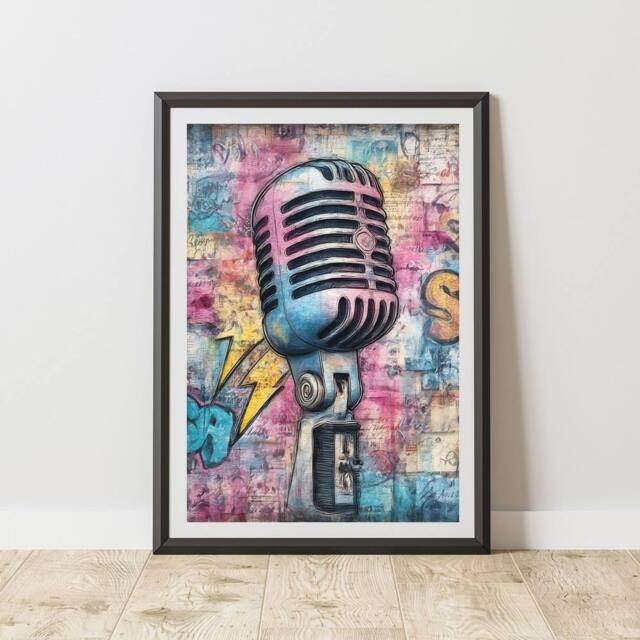 60 SECOND MAKEOVER Microphone Mic Graffiti Print Urban Street Art Poster Junk Journal - Size: A4 - image 1