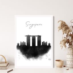 ARTZE Singapore Watercolour Skyline City Framed Print SIZE: A2 with White Frame in Black - Size: A3 - thumbnail 2