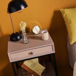 Signature Oak & Metal Bedside Table - GILLES in Light Brown - thumbnail 4